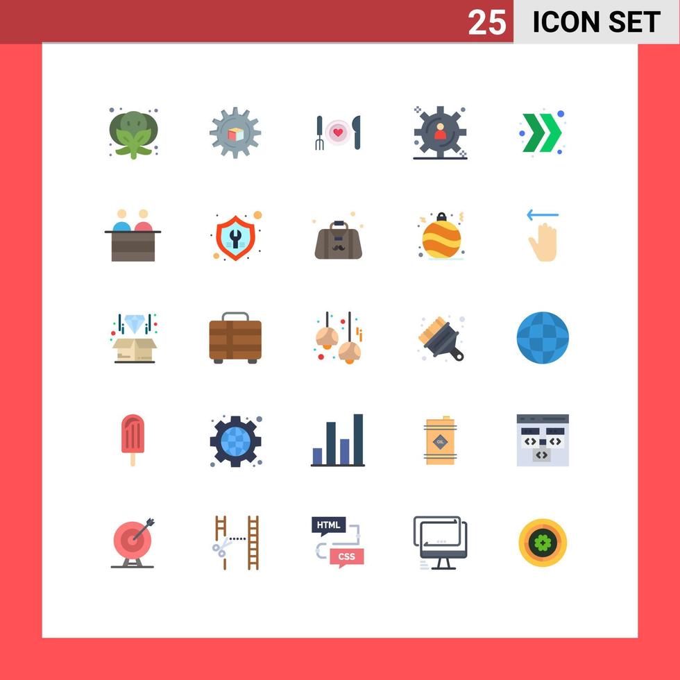 25 Universal Flat Color Signs Symbols of right arrow romantic data management big data development Editable Vector Design Elements