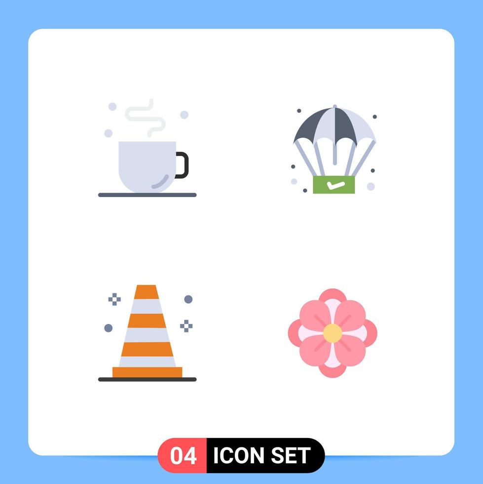 Group of 4 Flat Icons Signs and Symbols for break vlc time product anemone flower Editable Vector Design Elements