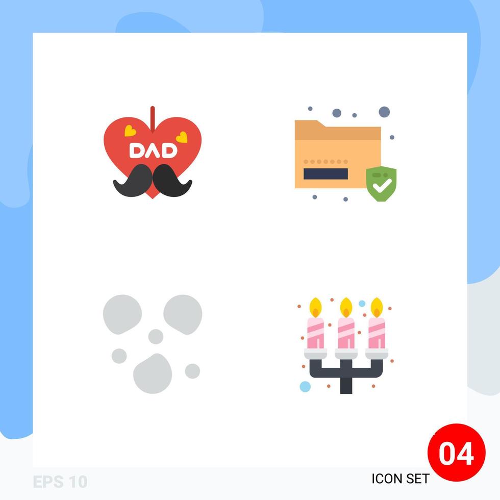 Group of 4 Flat Icons Signs and Symbols for dad ice love sans candle Editable Vector Design Elements
