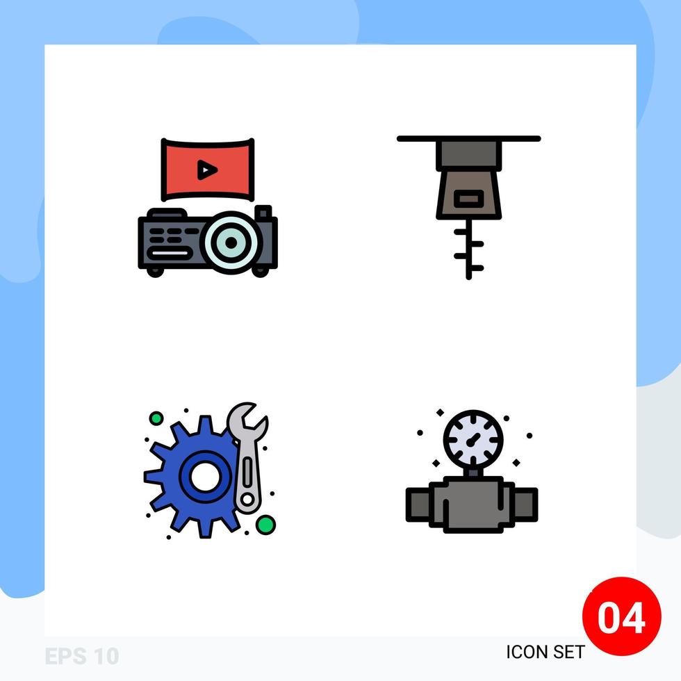 Set of 4 Commercial Filledline Flat Colors pack for cinema mechanical clothing maintenance plumbing Editable Vector Design Elements