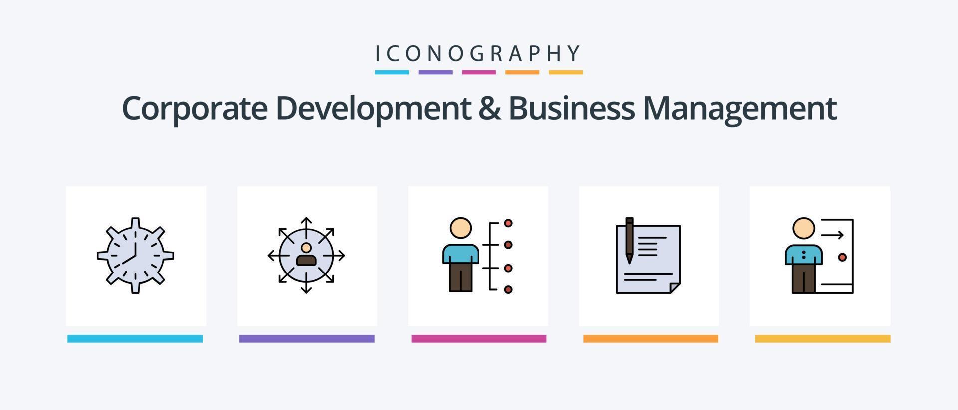 corporativo desarrollo y negocio administración línea lleno 5 5 icono paquete incluso herramientas. destornillador. habilidades. control S. gente. creativo íconos diseño vector