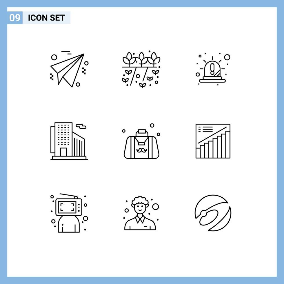 Mobile Interface Outline Set of 9 Pictograms of dad city emergency skyscraper building Editable Vector Design Elements