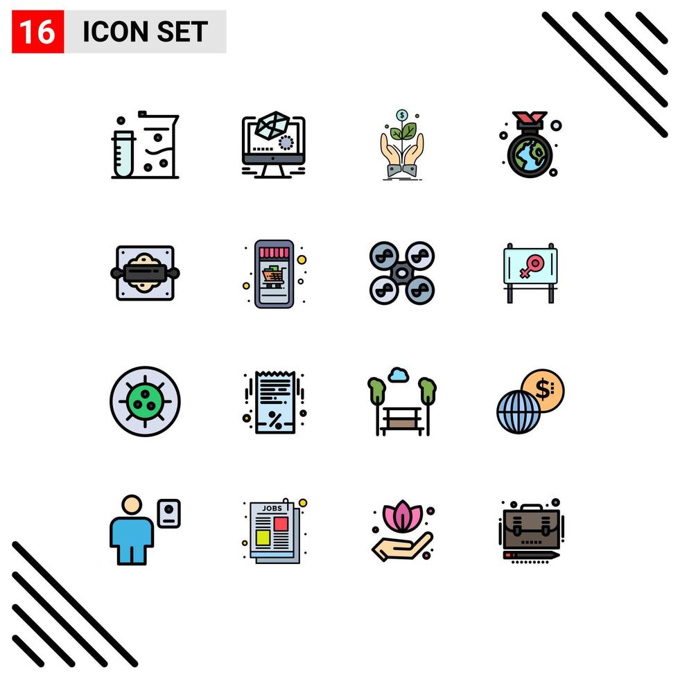 Universal Icon Symbols Group of 16 Modern Flat Color Filled Lines of bakery ecology business earth day rise Editable Creative Vector Design Elements