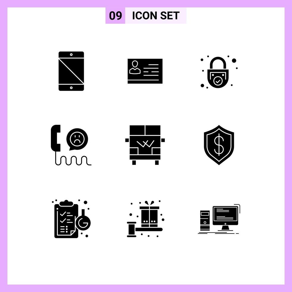 Set of 9 Modern UI Icons Symbols Signs for help contact identity card security safe Editable Vector Design Elements