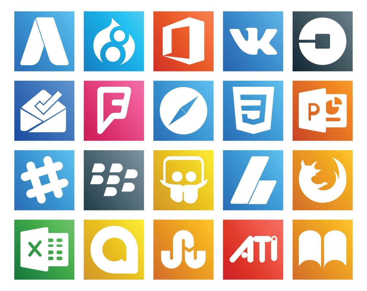 20 Social Media Icon Pack Including adsense blackberry foursquare chat powerpoint vector