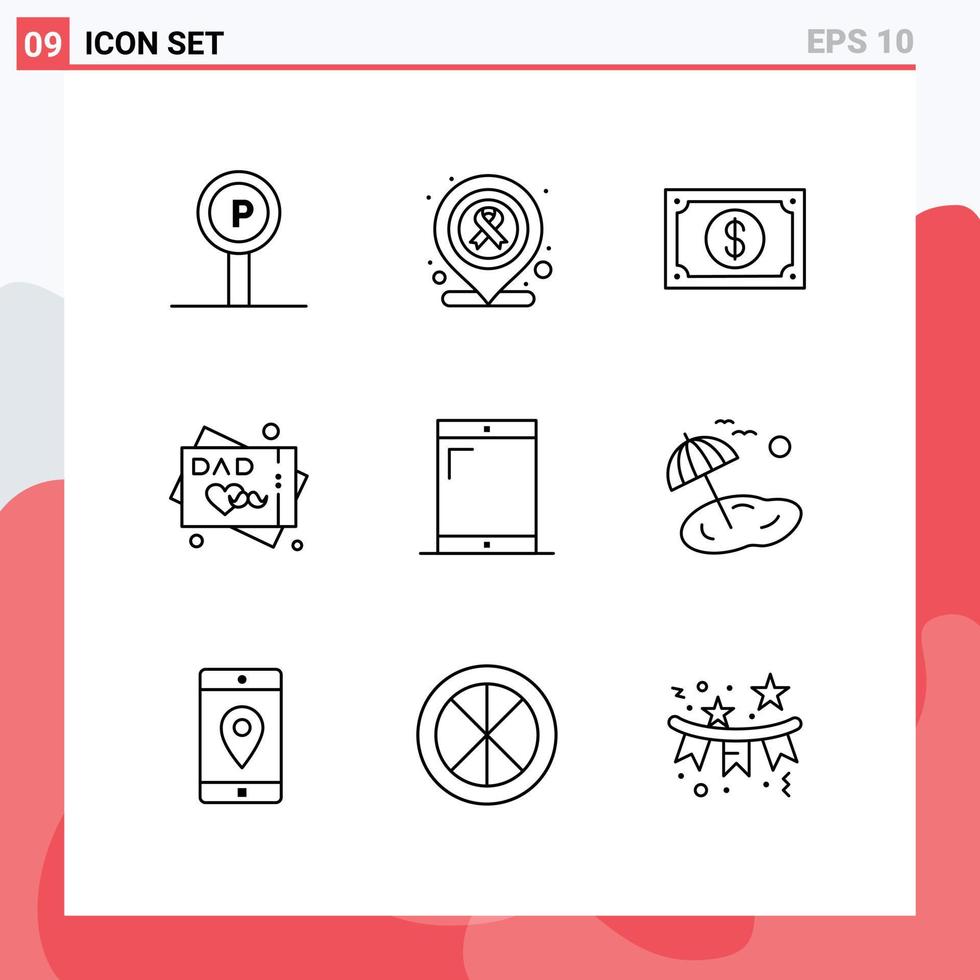Modern Set of 9 Outlines Pictograph of devices wishes currency greeting card wearable Editable Vector Design Elements