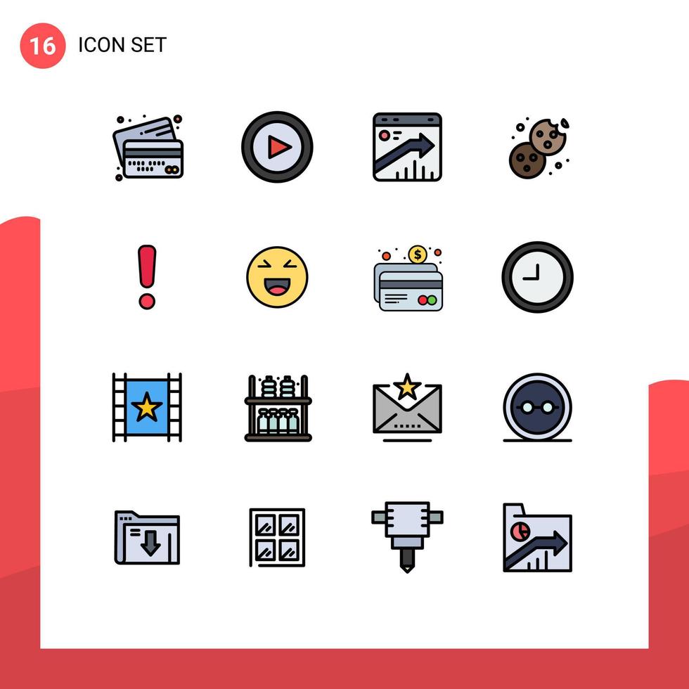 Universal Icon Symbols Group of 16 Modern Flat Color Filled Lines of alert dessert arrow cookie seo Editable Creative Vector Design Elements