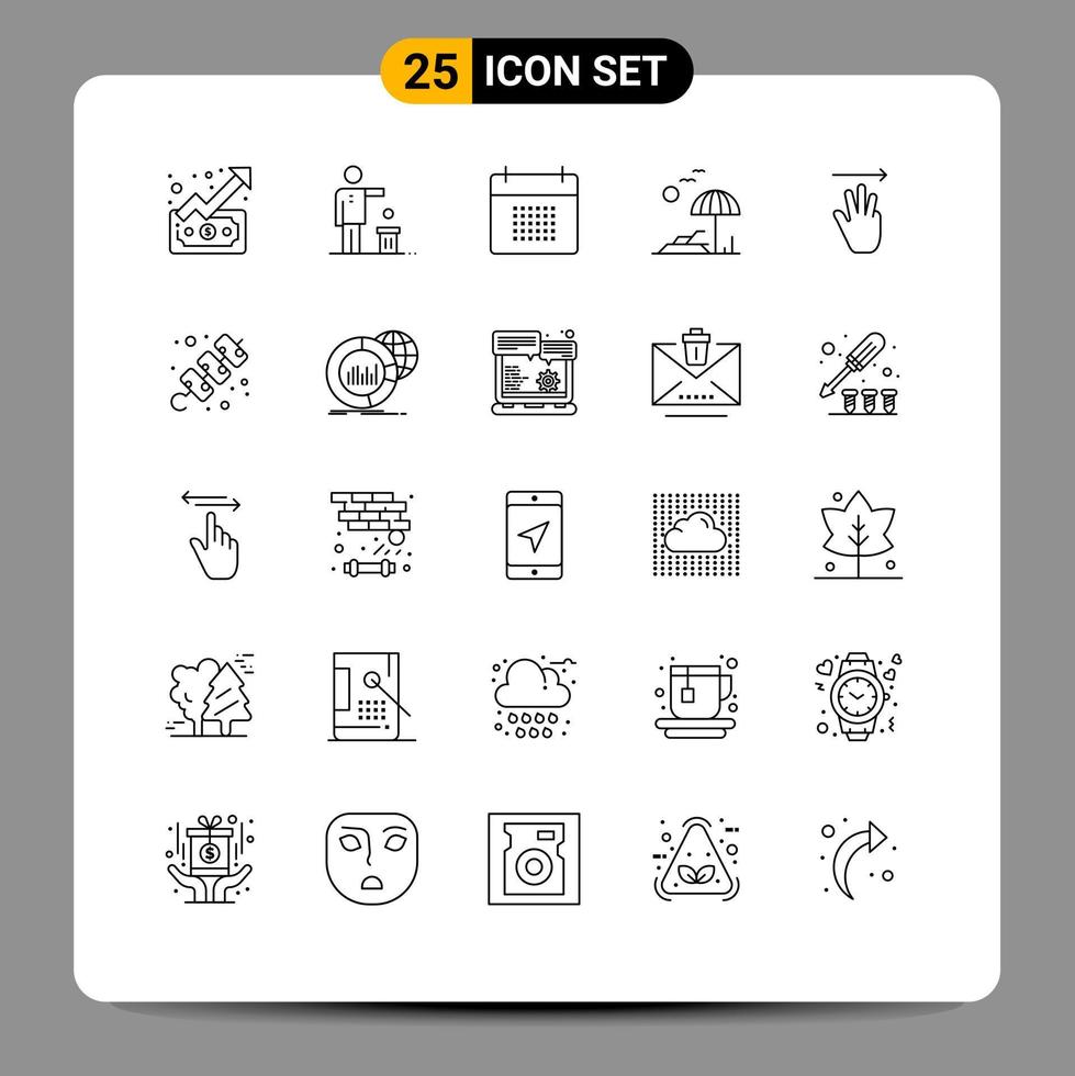 25 Universal Lines Set for Web and Mobile Applications spring palm thought beach event Editable Vector Design Elements
