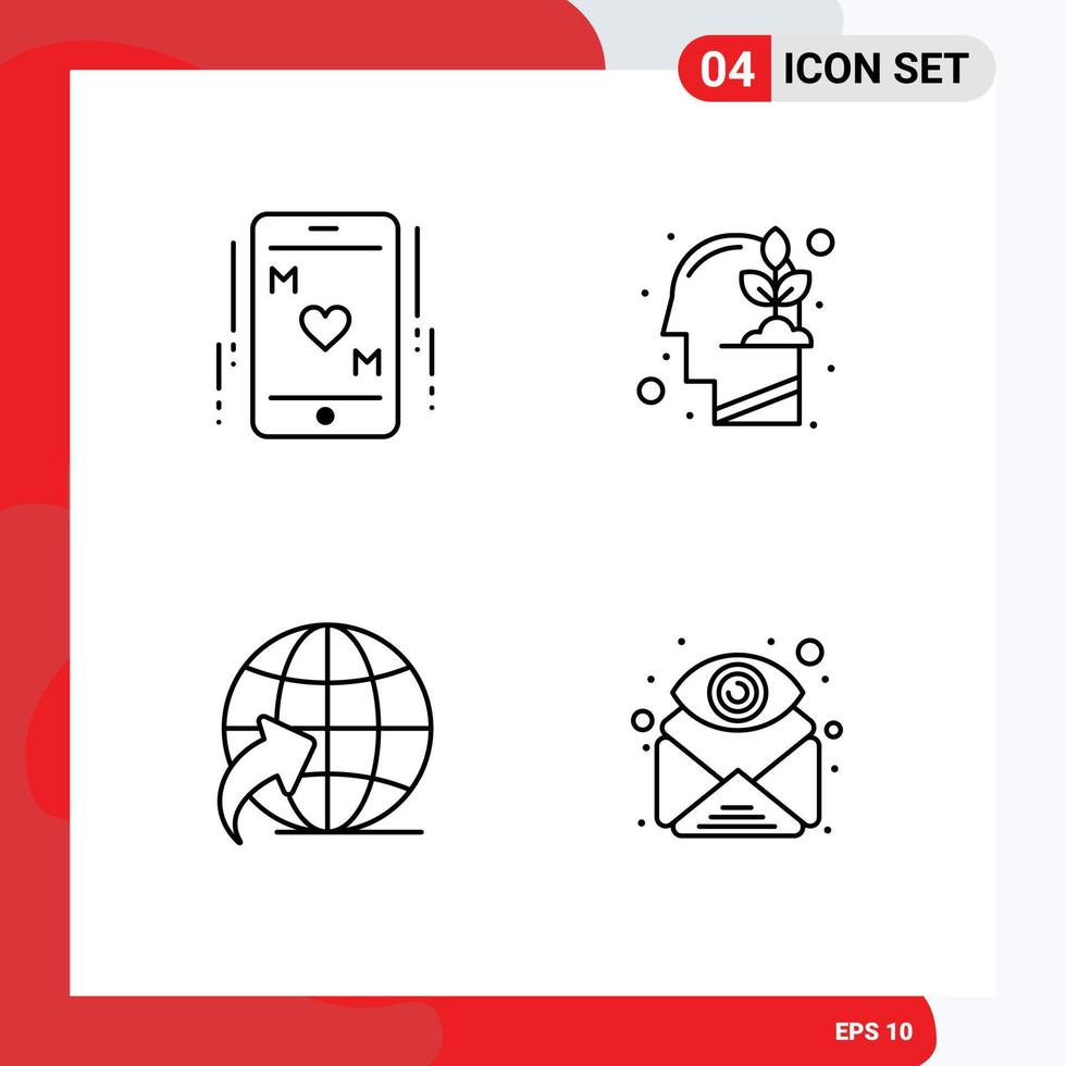 Group of 4 Filledline Flat Colors Signs and Symbols for phone globe mother mind attachment Editable Vector Design Elements