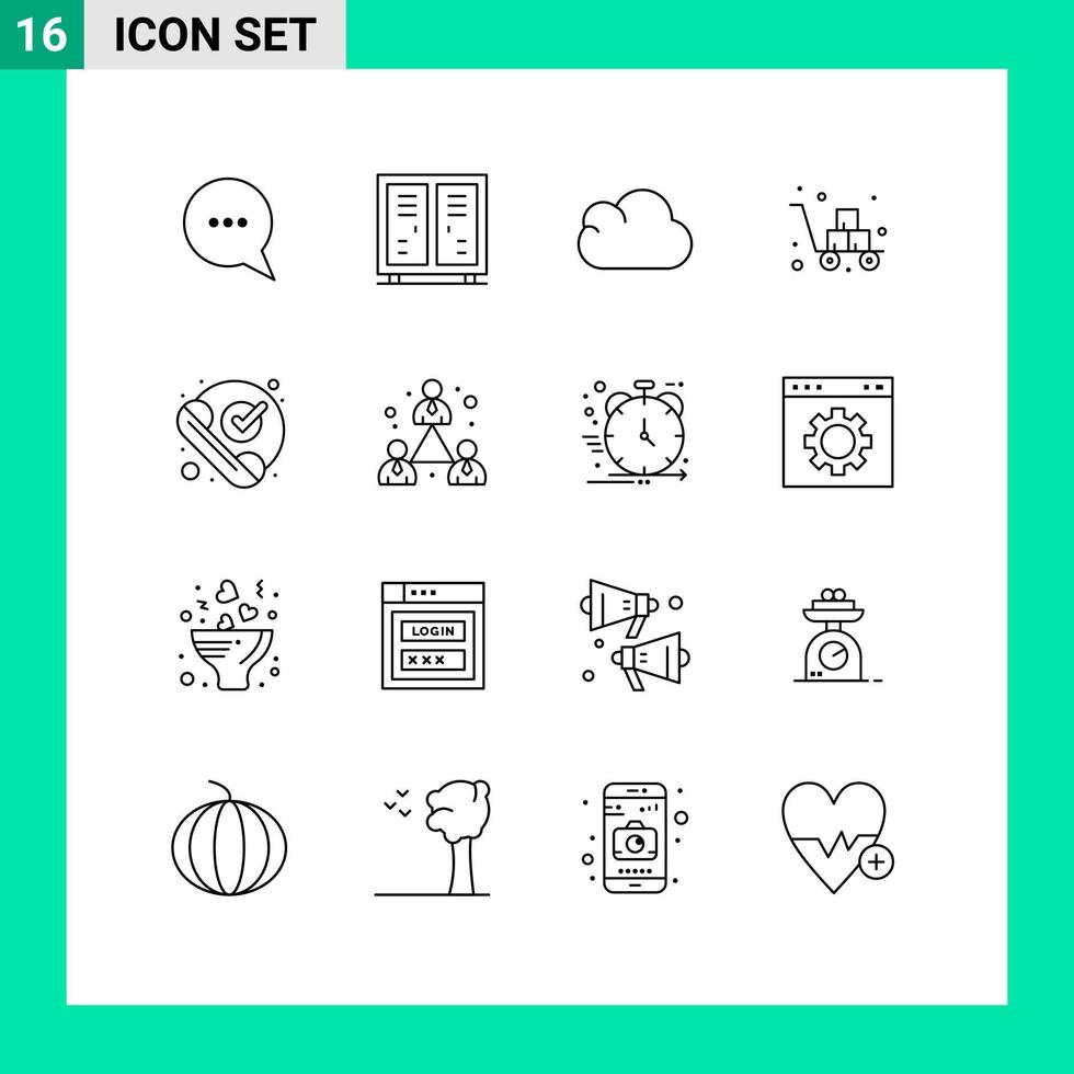 conjunto de dieciséis vector contornos en cuadrícula para comprobado Envío nube frágil carro editable vector diseño elementos