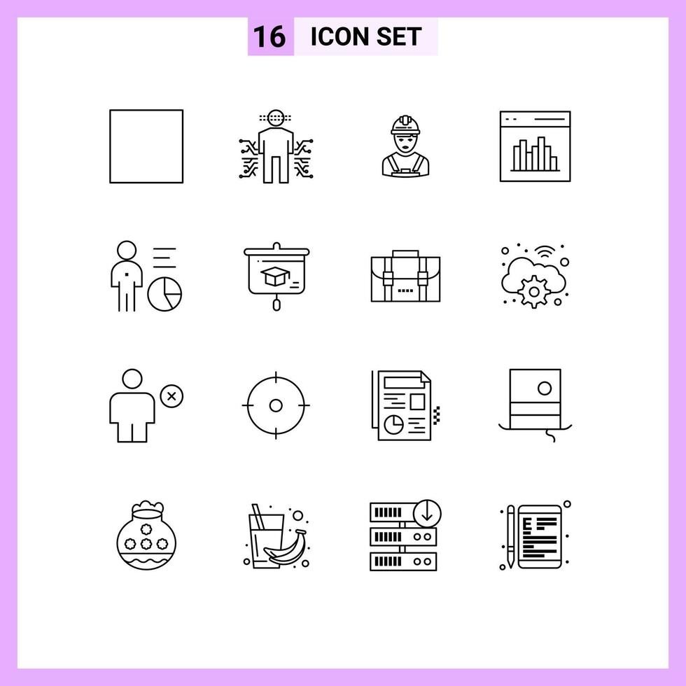 Outline Pack of 16 Universal Symbols of data user avatar interface coding Editable Vector Design Elements