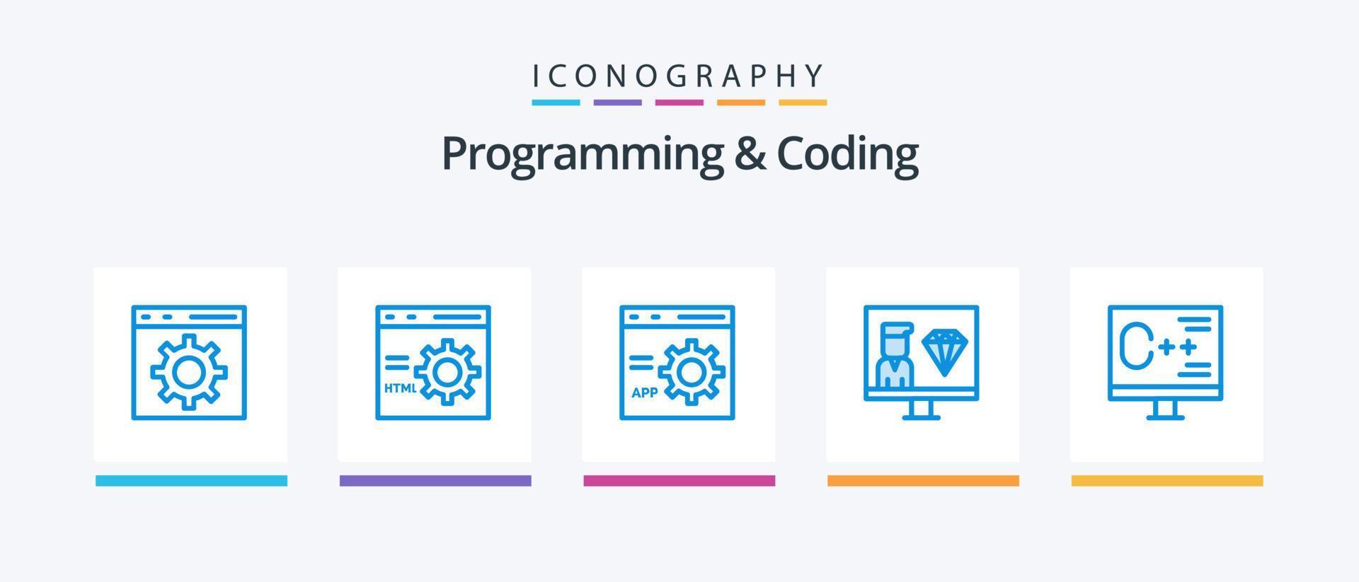 Programming And Coding Blue 5 Icon Pack Including develop. coding. development. programming. development. Creative Icons Design vector