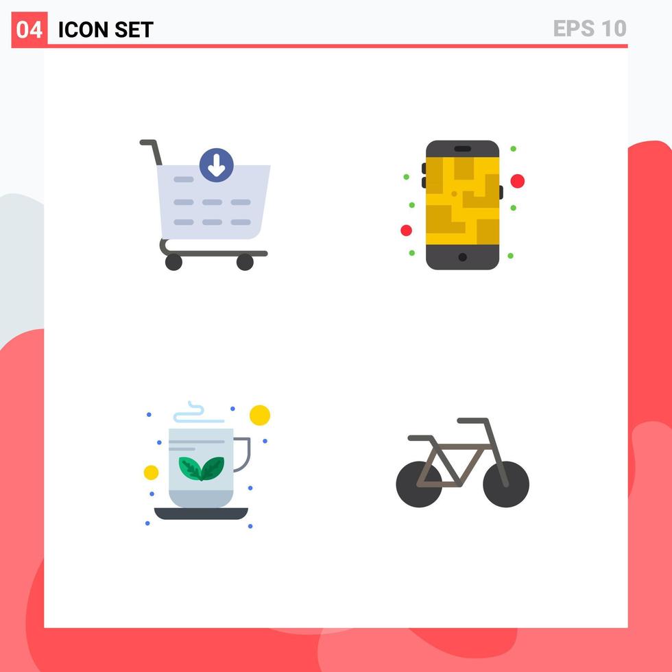 Modern Set of 4 Flat Icons Pictograph of buy tea map route bicycle Editable Vector Design Elements