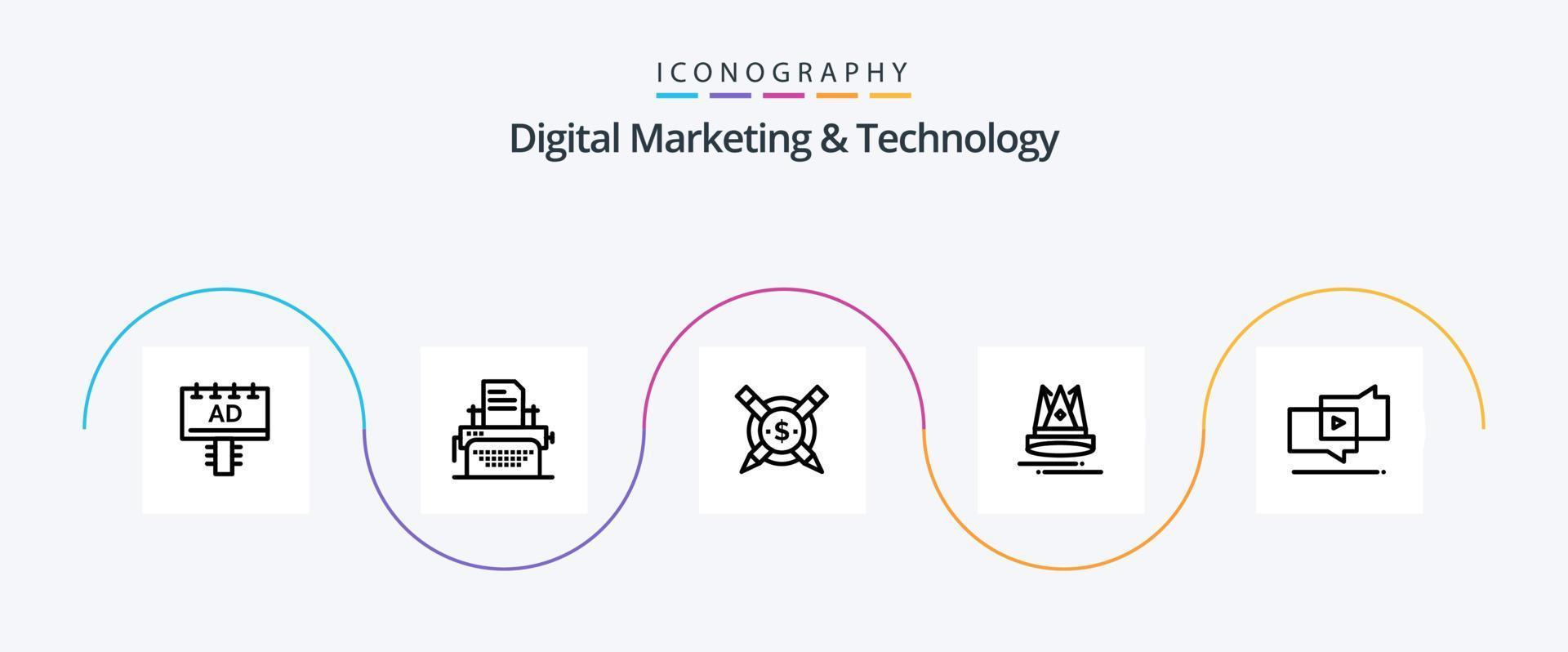 Digital Marketing And Technology Line 5 Icon Pack Including marketing. marketing. paid. education. premuim vector