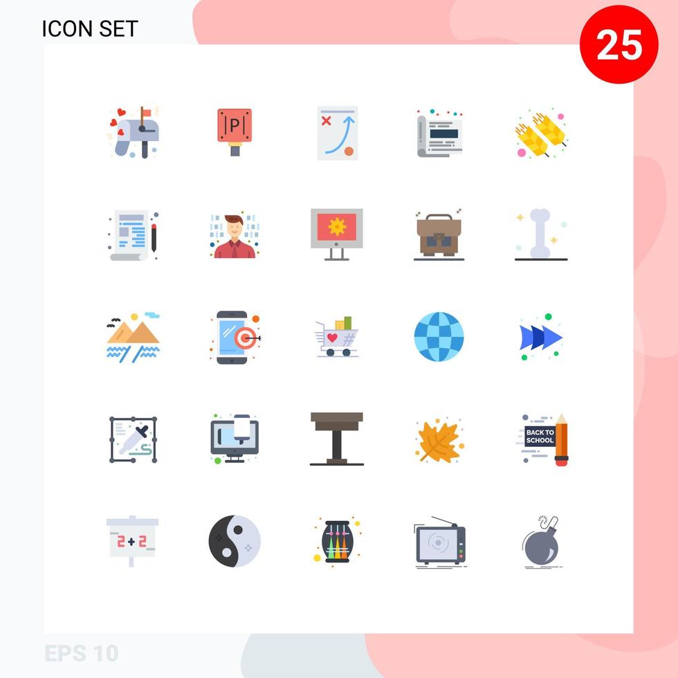 User Interface Pack of 25 Basic Flat Colors of food office diagram magazine tactic Editable Vector Design Elements