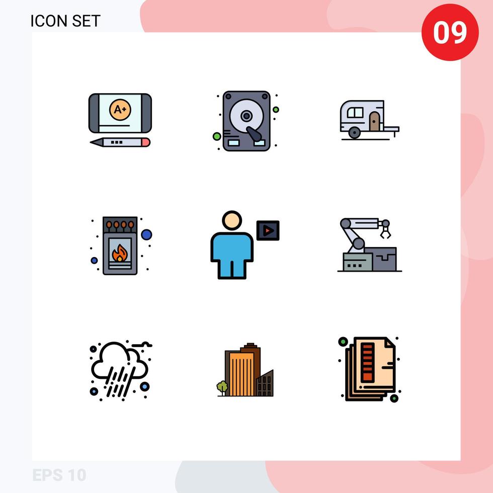 9 Filledline Flat Color concept for Websites Mobile and Apps playback body camp avatar match Editable Vector Design Elements