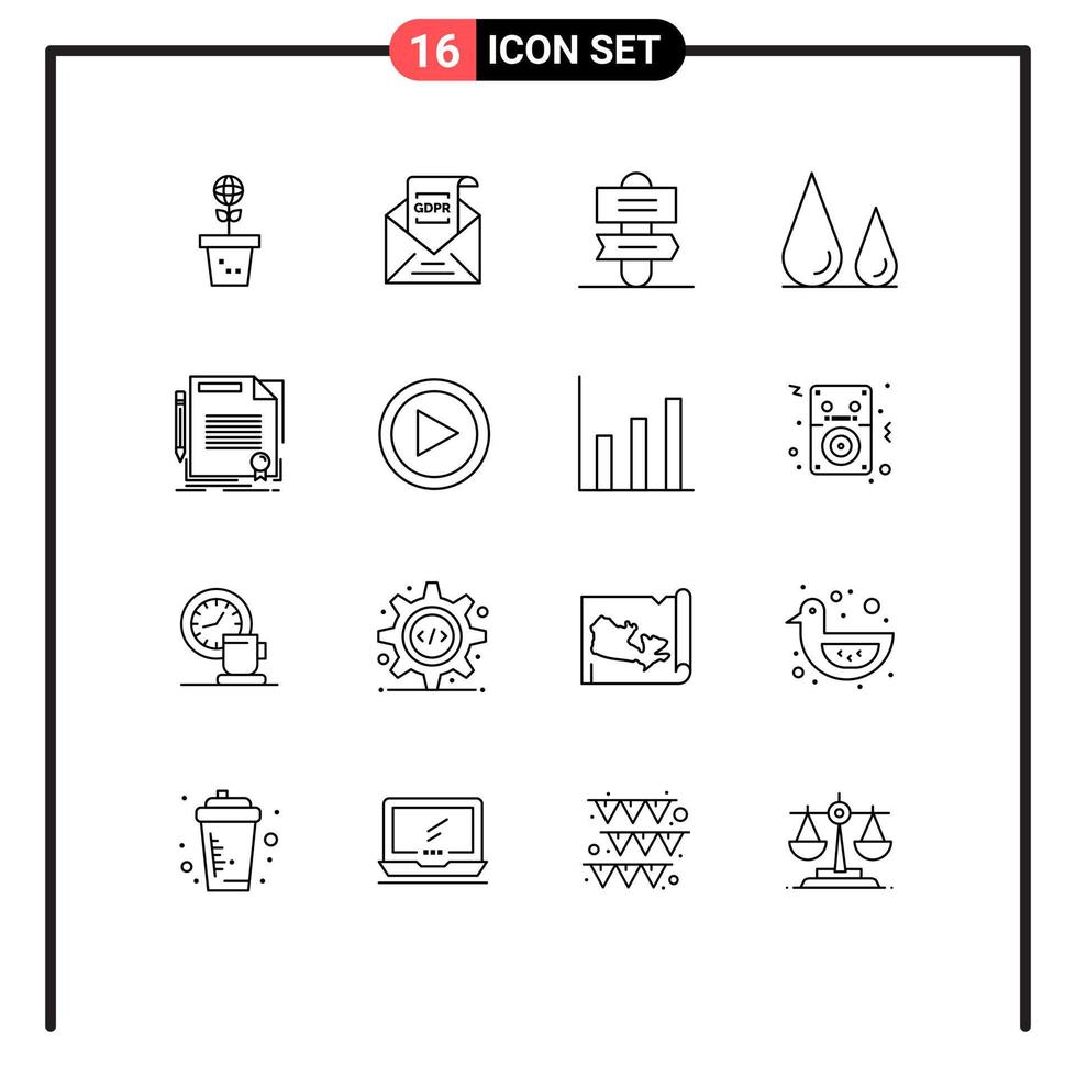 User Interface Pack of 16 Basic Outlines of agreement lab gdpr blood sign system Editable Vector Design Elements