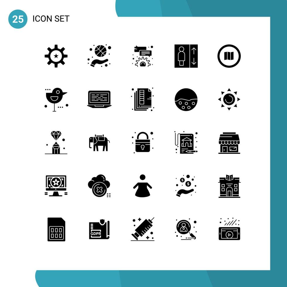25 User Interface Solid Glyph Pack of modern Signs and Symbols of google lift spin group configure Editable Vector Design Elements