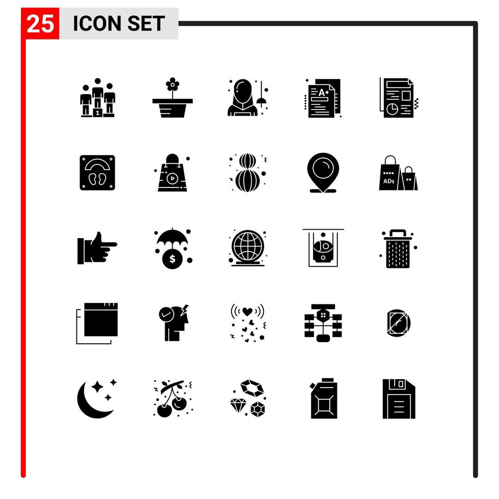 Group of 25 Solid Glyphs Signs and Symbols for document grade fencing a sport Editable Vector Design Elements