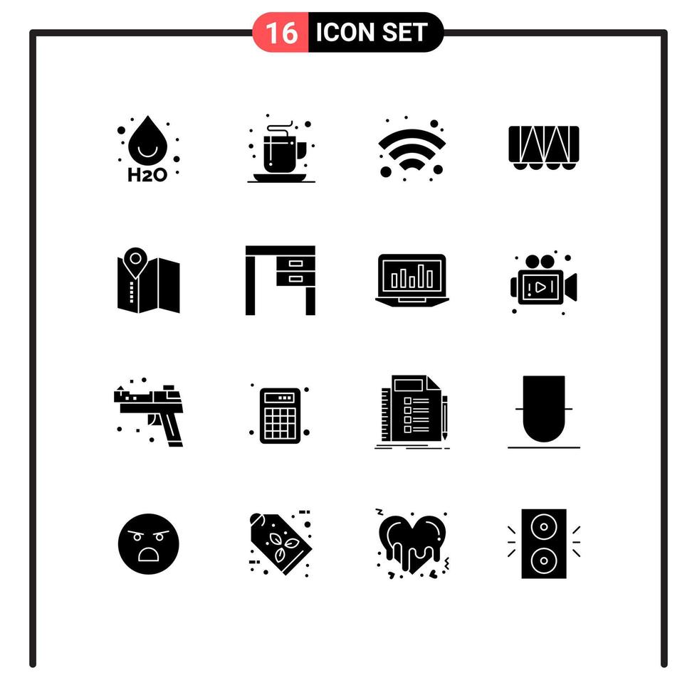16 Solid Glyph concept for Websites Mobile and Apps desk service wifi map wagon Editable Vector Design Elements