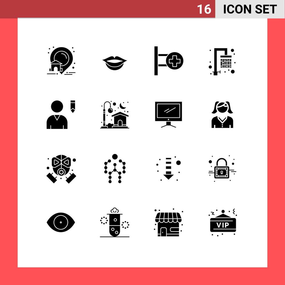 Modern Set of 16 Solid Glyphs Pictograph of house user sign profile fresh Editable Vector Design Elements