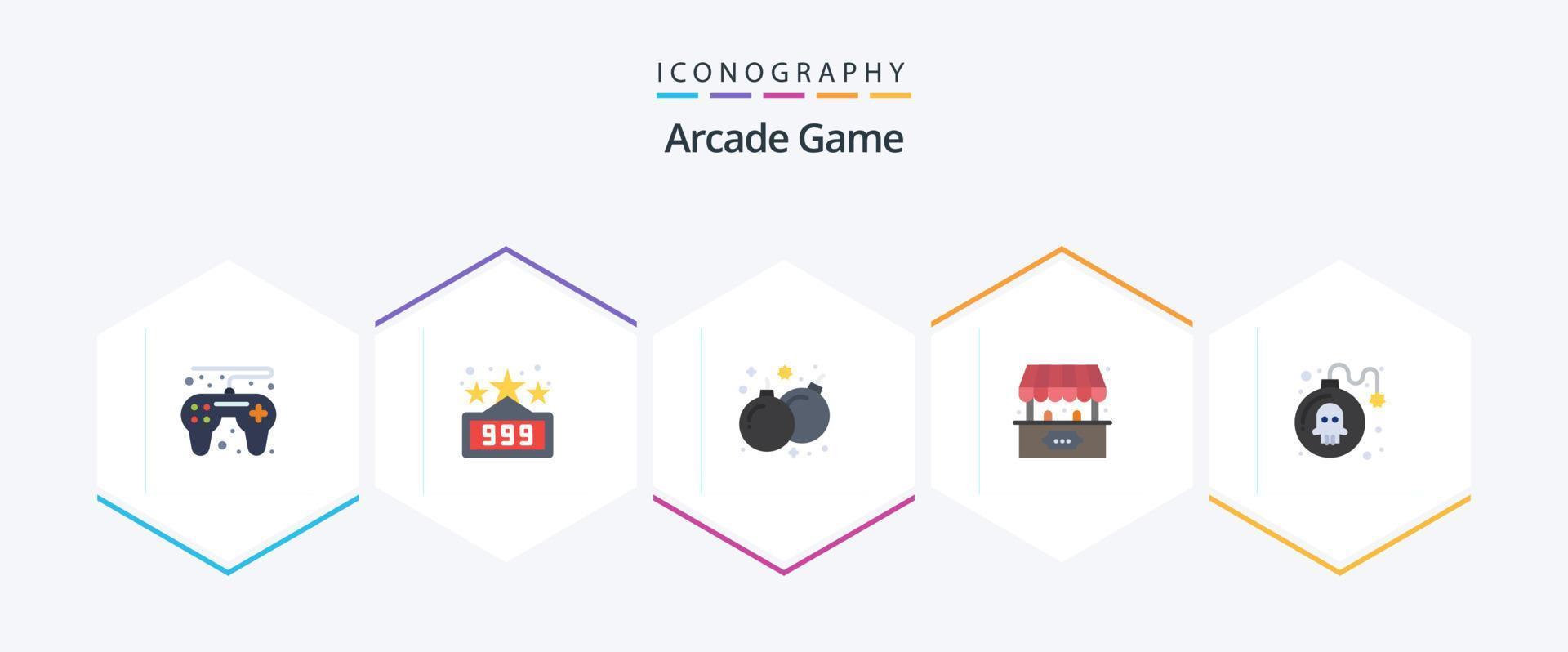 Arcade 25 Flat icon pack including play. danger. game. bomb. game vector