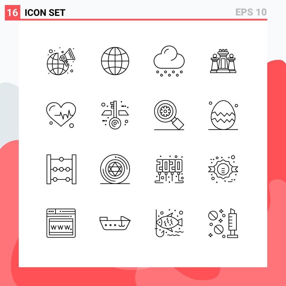 Group of 16 Outlines Signs and Symbols for science heart snow technology strategy Editable Vector Design Elements