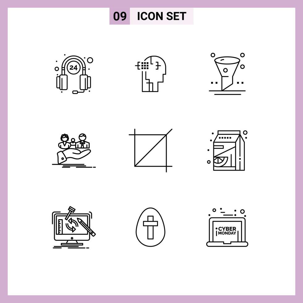 Set of 9 Modern UI Icons Symbols Signs for crop life browser family insurance Editable Vector Design Elements