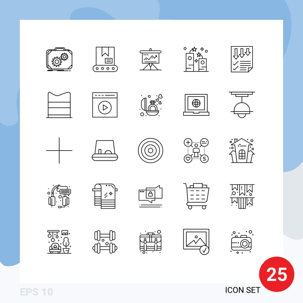 Stock Vector Icon Pack of 25 Line Signs and Symbols for firework celebration chart tactics solution Editable Vector Design Elements