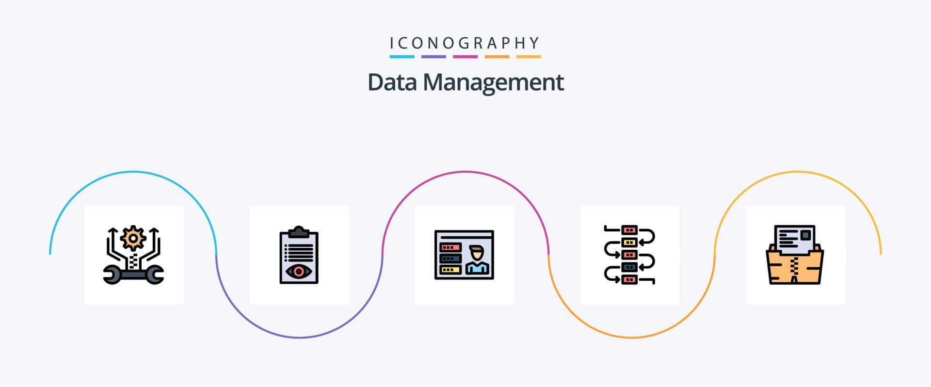 datos administración línea lleno plano 5 5 icono paquete incluso datos. virtuoso. lista. nota. carné de identidad vector