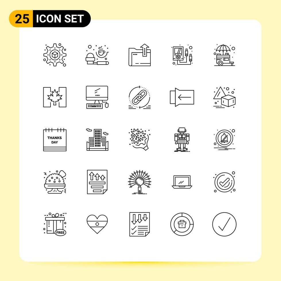 Set of 25 Vector Lines on Grid for street stall file food meter Editable Vector Design Elements