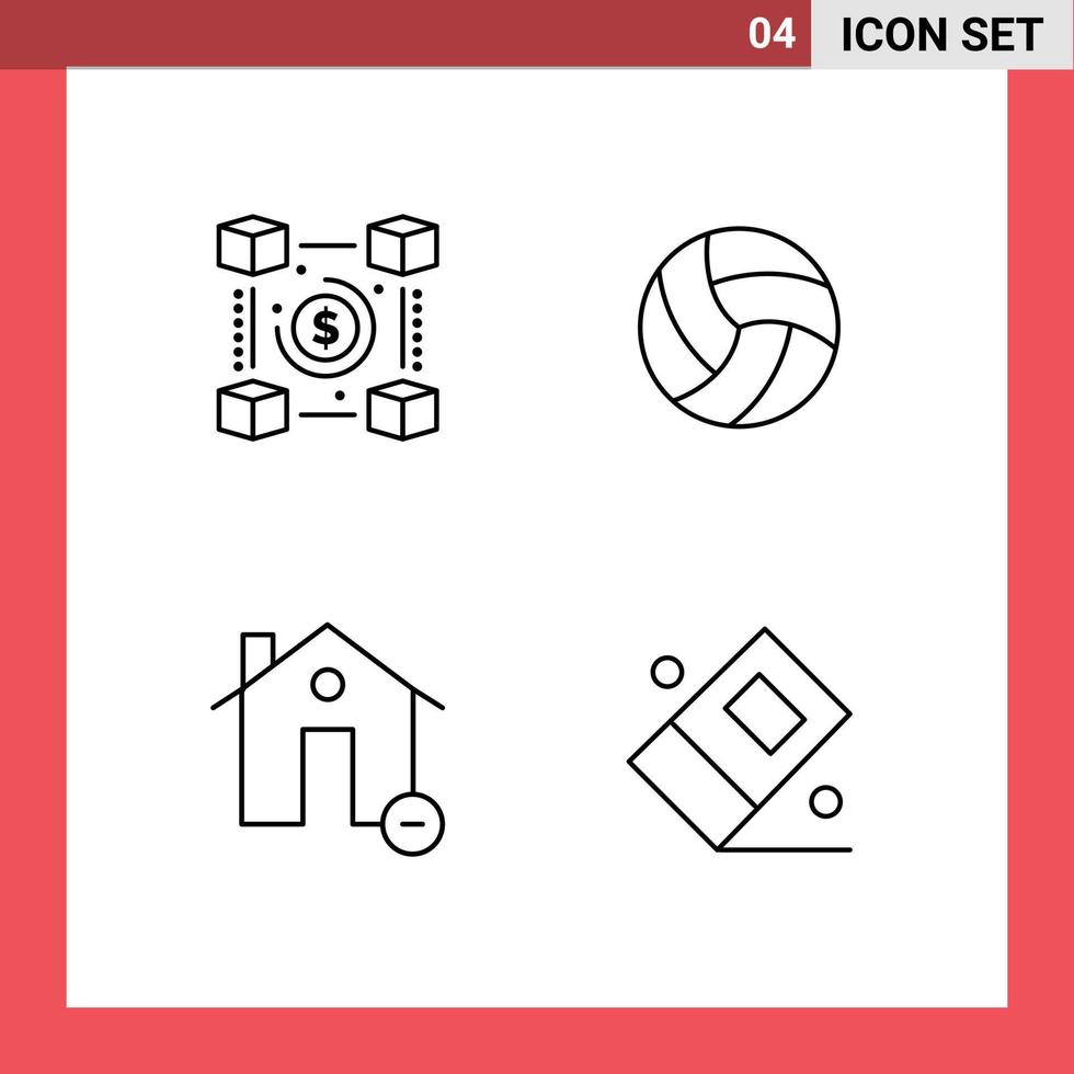 Editable Vector Line Pack of 4 Simple Filledline Flat Colors of blockchain buildings pp volley estate Editable Vector Design Elements