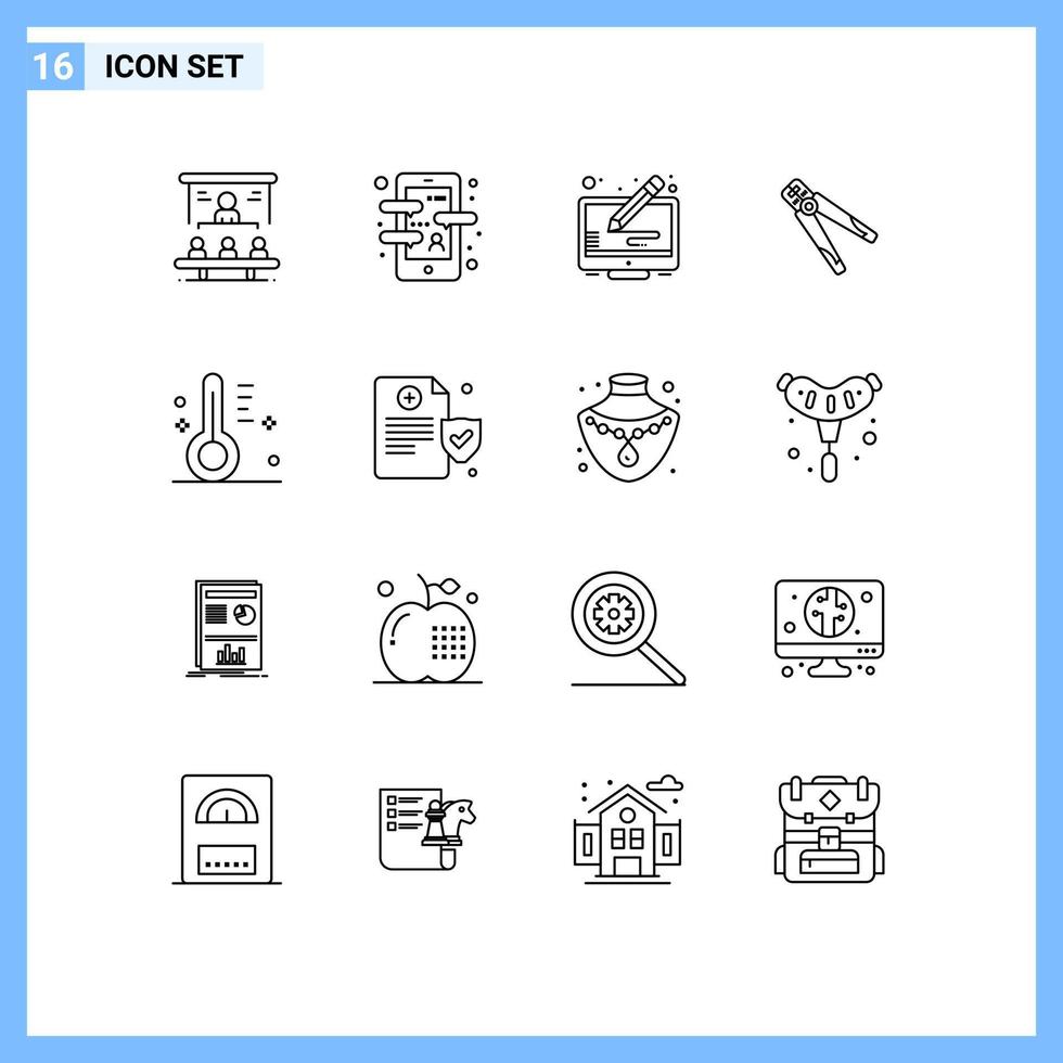 Universal Icon Symbols Group of 16 Modern Outlines of crimping building language plier display Editable Vector Design Elements