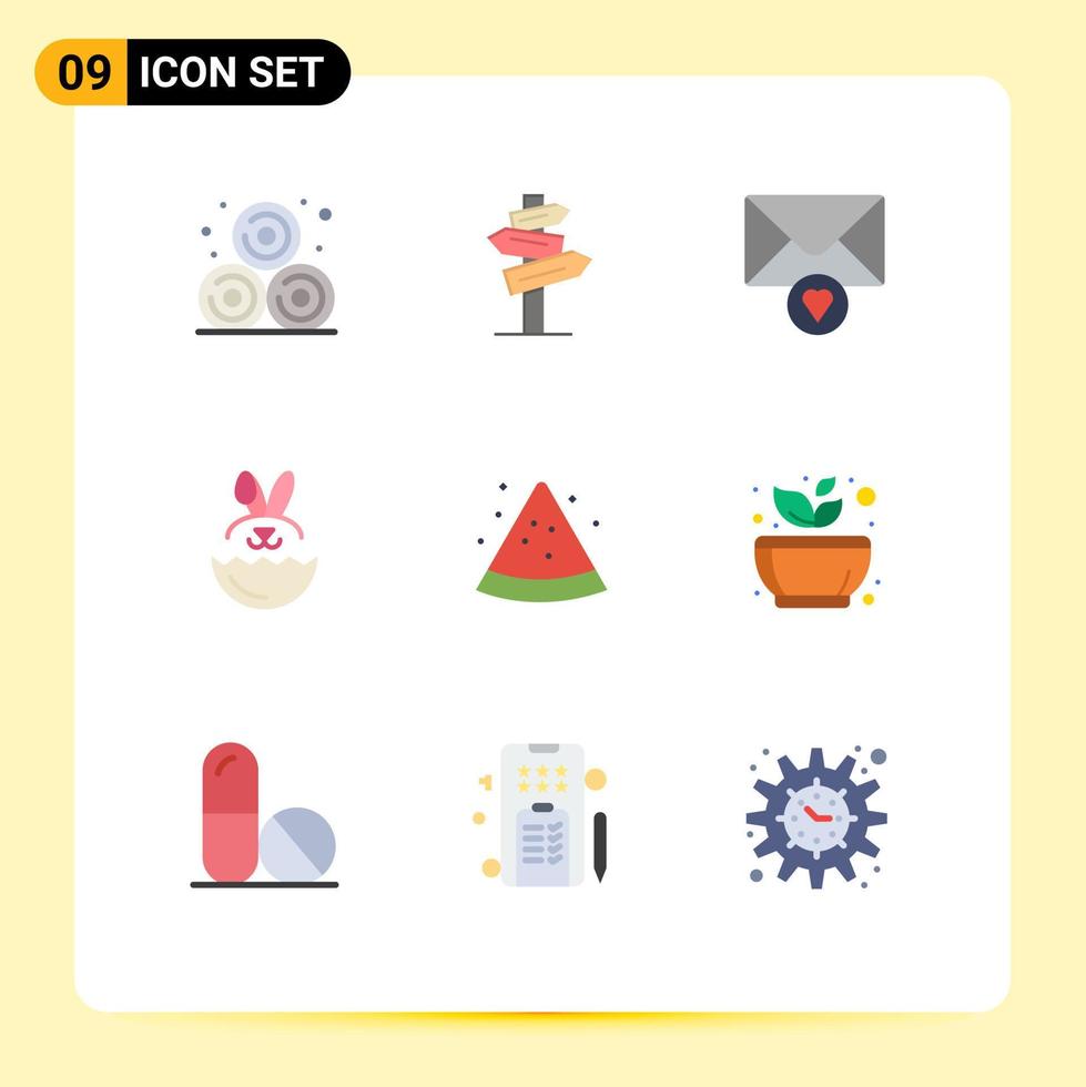 9 Flat Color concept for Websites Mobile and Apps mortar watermelon message slice easter Editable Vector Design Elements
