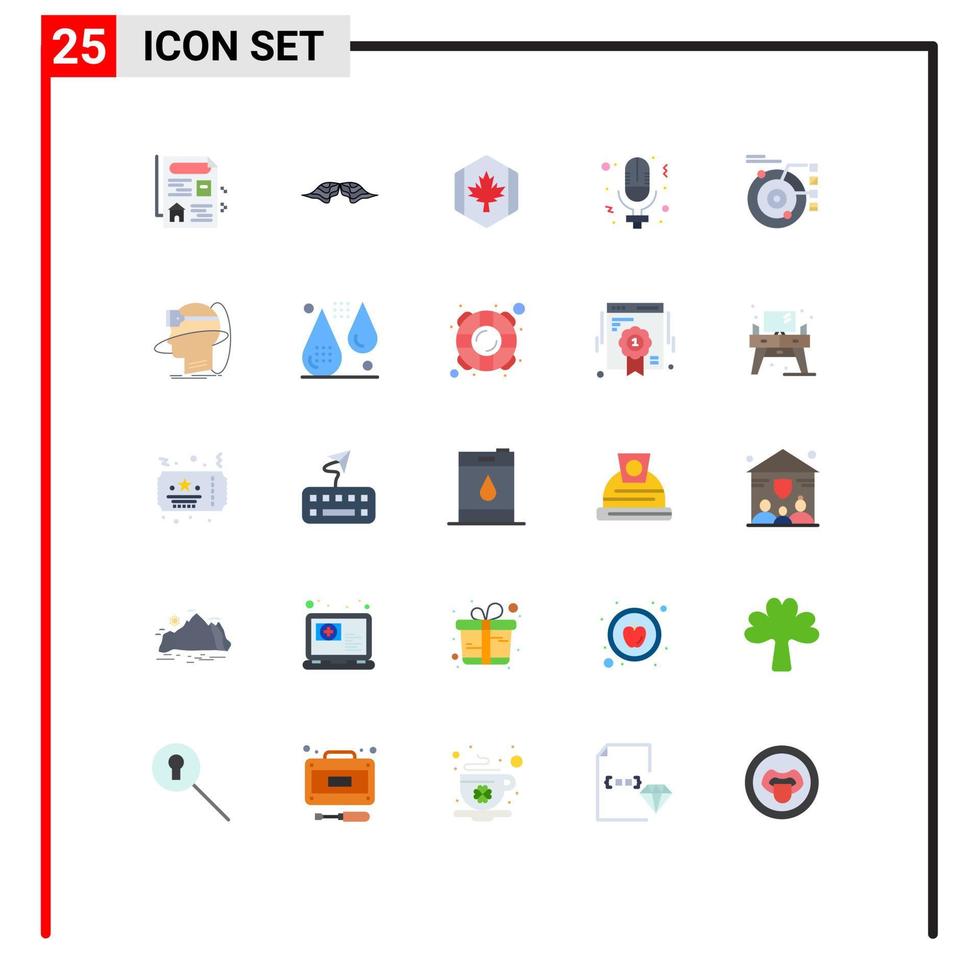 Pack of 25 creative Flat Colors of data record flag microphone maple Editable Vector Design Elements