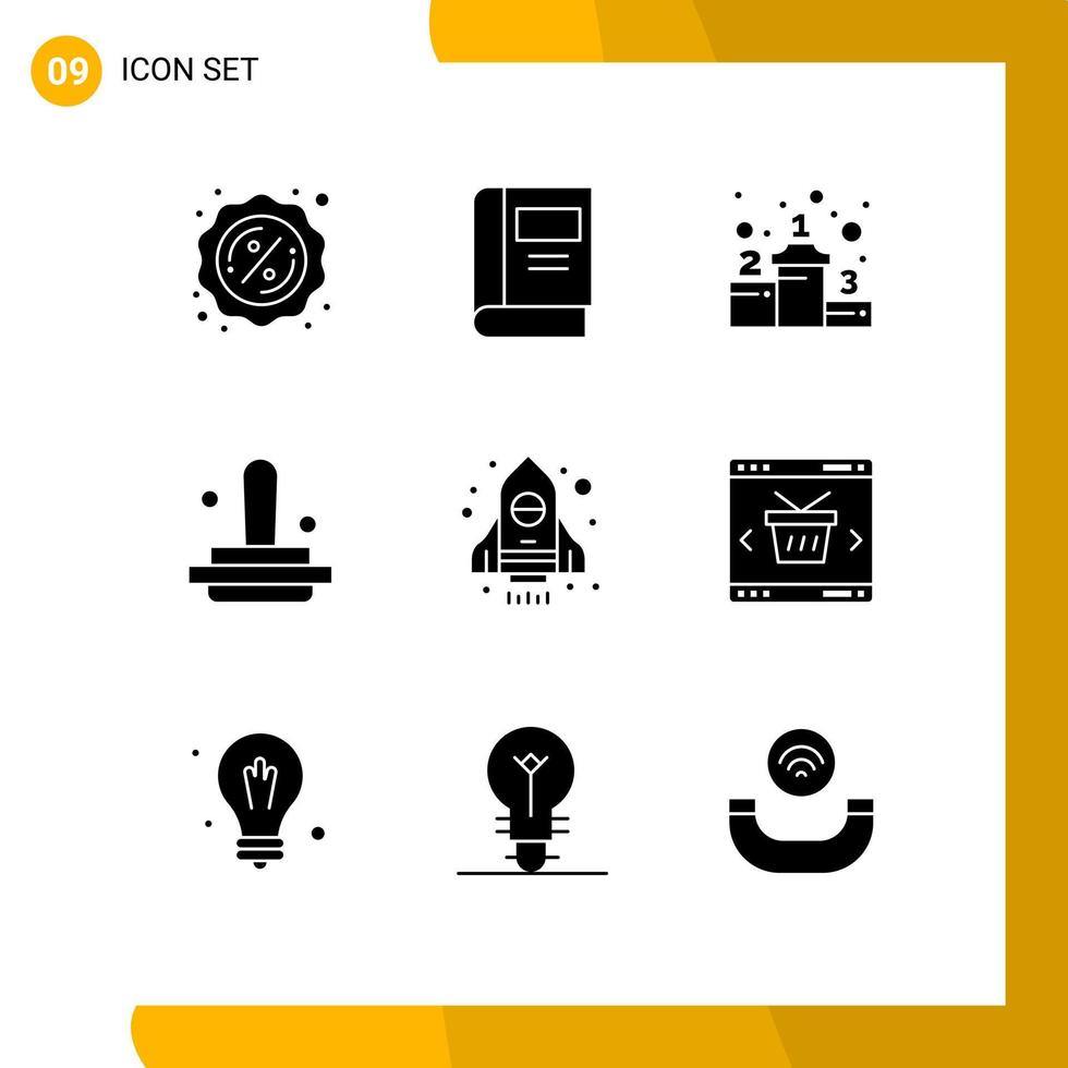 Mobile Interface Solid Glyph Set of 9 Pictograms of app spaceship position rocket marketing Editable Vector Design Elements