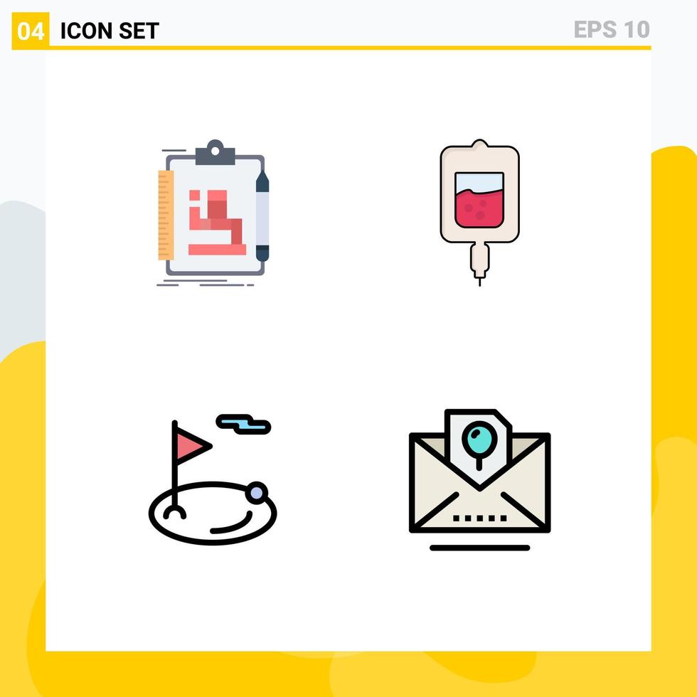 Mobile Interface Filledline Flat Color Set of 4 Pictograms of algorithm flag work test hole Editable Vector Design Elements