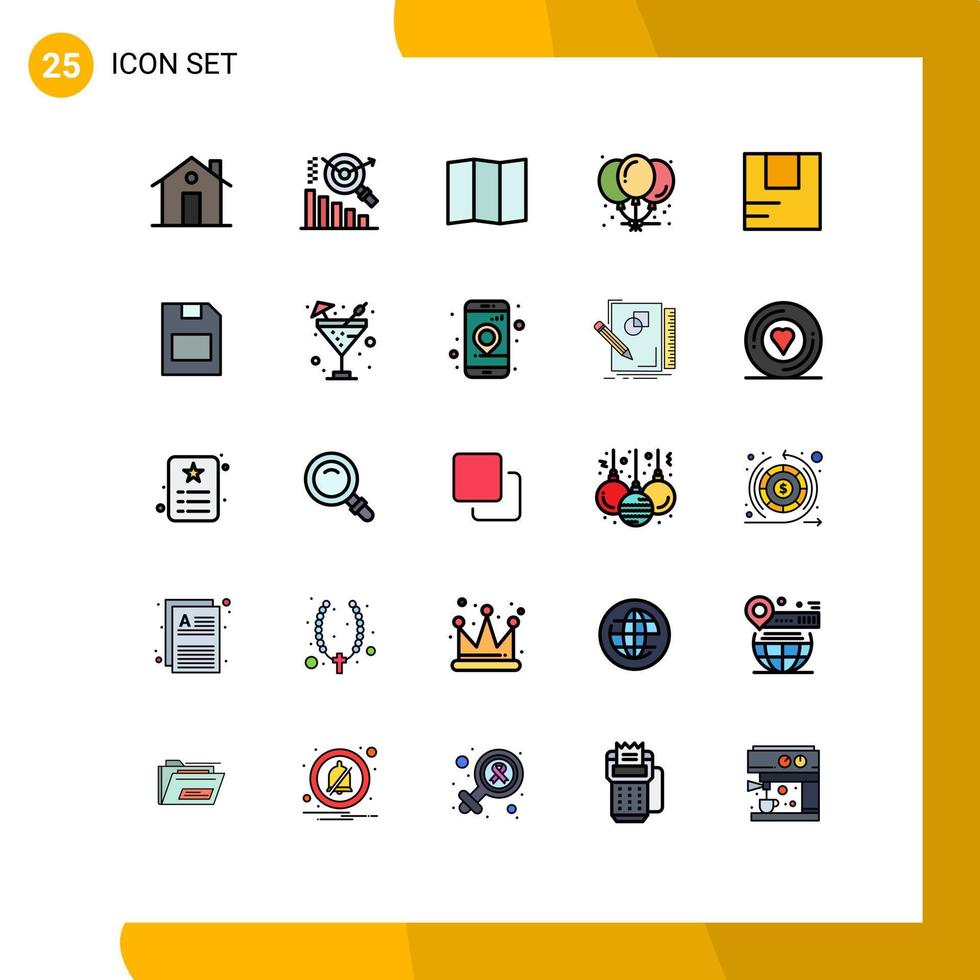 25 User Interface Filled line Flat Color Pack of modern Signs and Symbols of transportation good location box celebration Editable Vector Design Elements