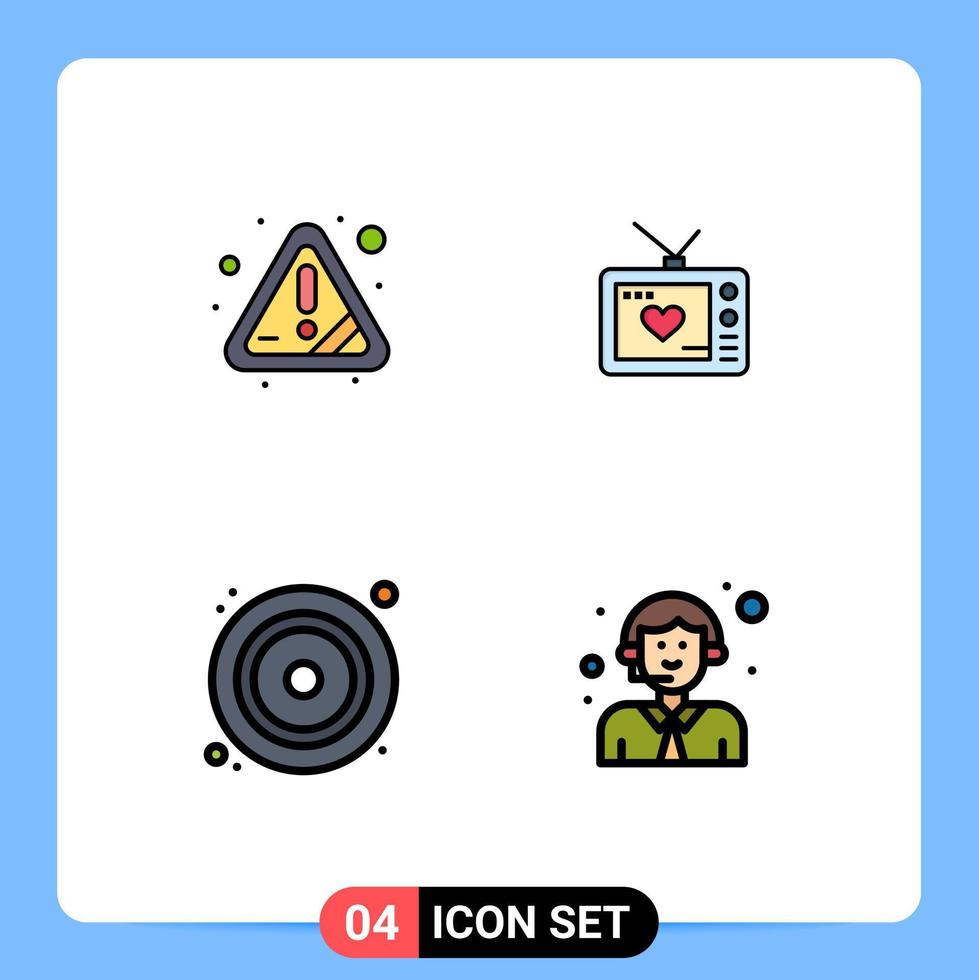 Universal Icon Symbols Group of 4 Modern Filledline Flat Colors of alert disk error valentine video Editable Vector Design Elements