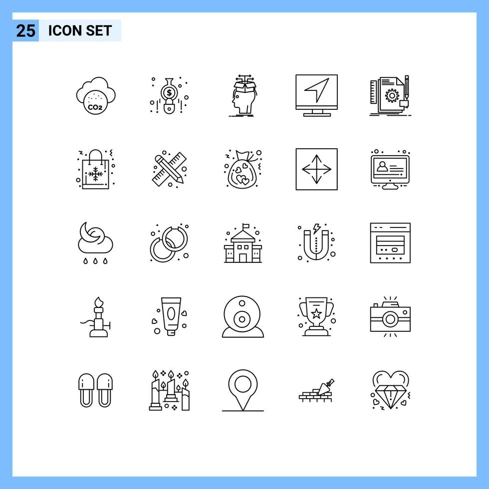 25 universal líneas conjunto para web y móvil aplicaciones en línea correo electrónico datos computadora compartiendo editable vector diseño elementos