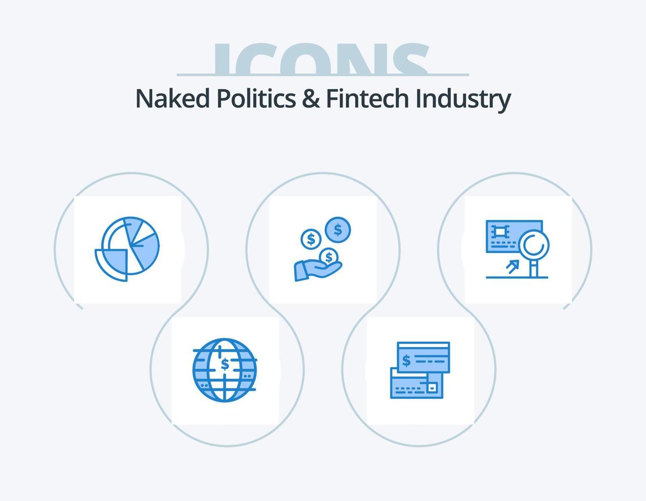 desnudo política y fintech industria azul icono paquete 5 5 icono diseño. dólar. fintech industria. débito. finanzas. analítica vector