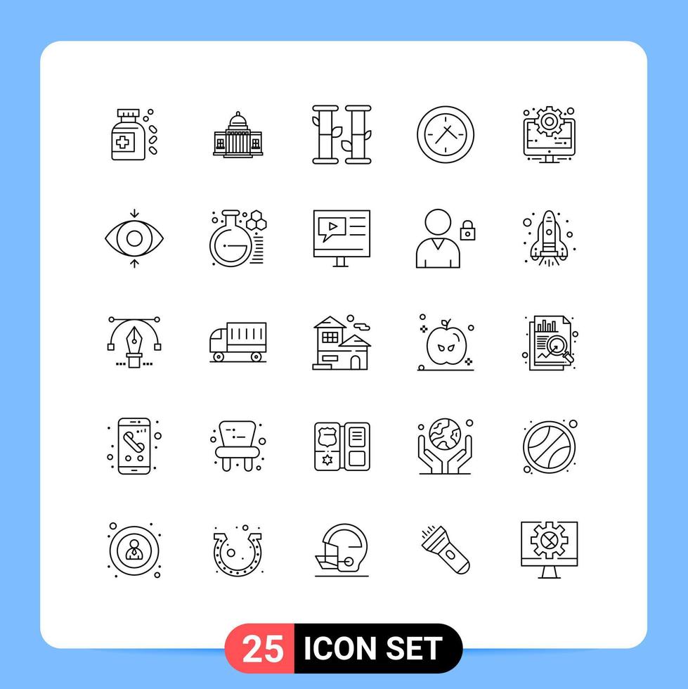 25 universal líneas conjunto para web y móvil aplicaciones computadora reloj edificio hora verano editable vector diseño elementos