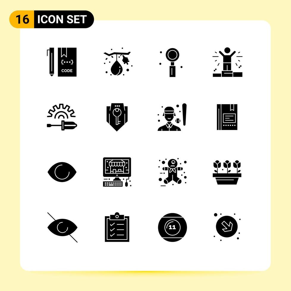 16 Solid Glyph concept for Websites Mobile and Apps screw driver man healthy business romance Editable Vector Design Elements
