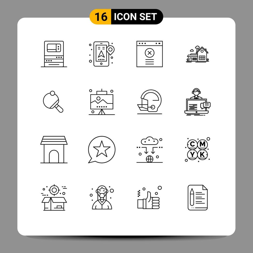 16 Universal Outline Signs Symbols of pong villa navigation space home Editable Vector Design Elements