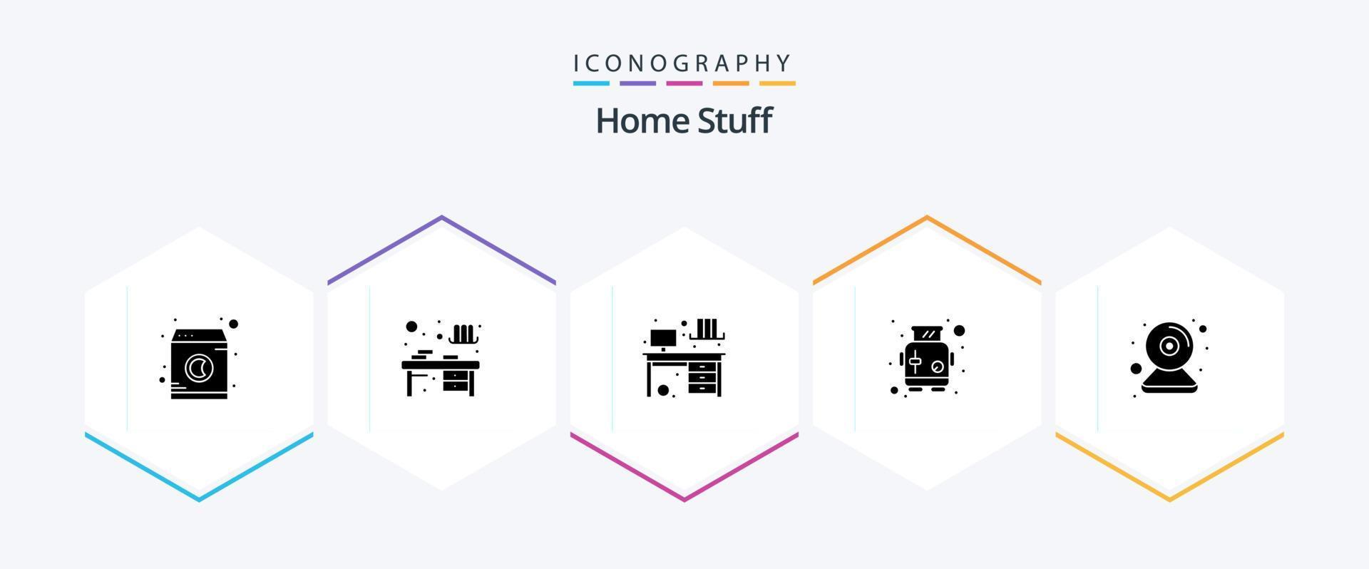 hogar cosas 25 glifo icono paquete incluso cámara. un pan. interior. tostadora. máquina vector