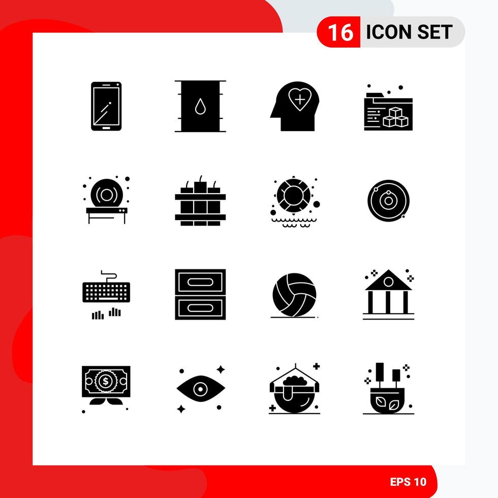 Modern Set of 16 Solid Glyphs and symbols such as hardware disk delivery folder love Editable Vector Design Elements