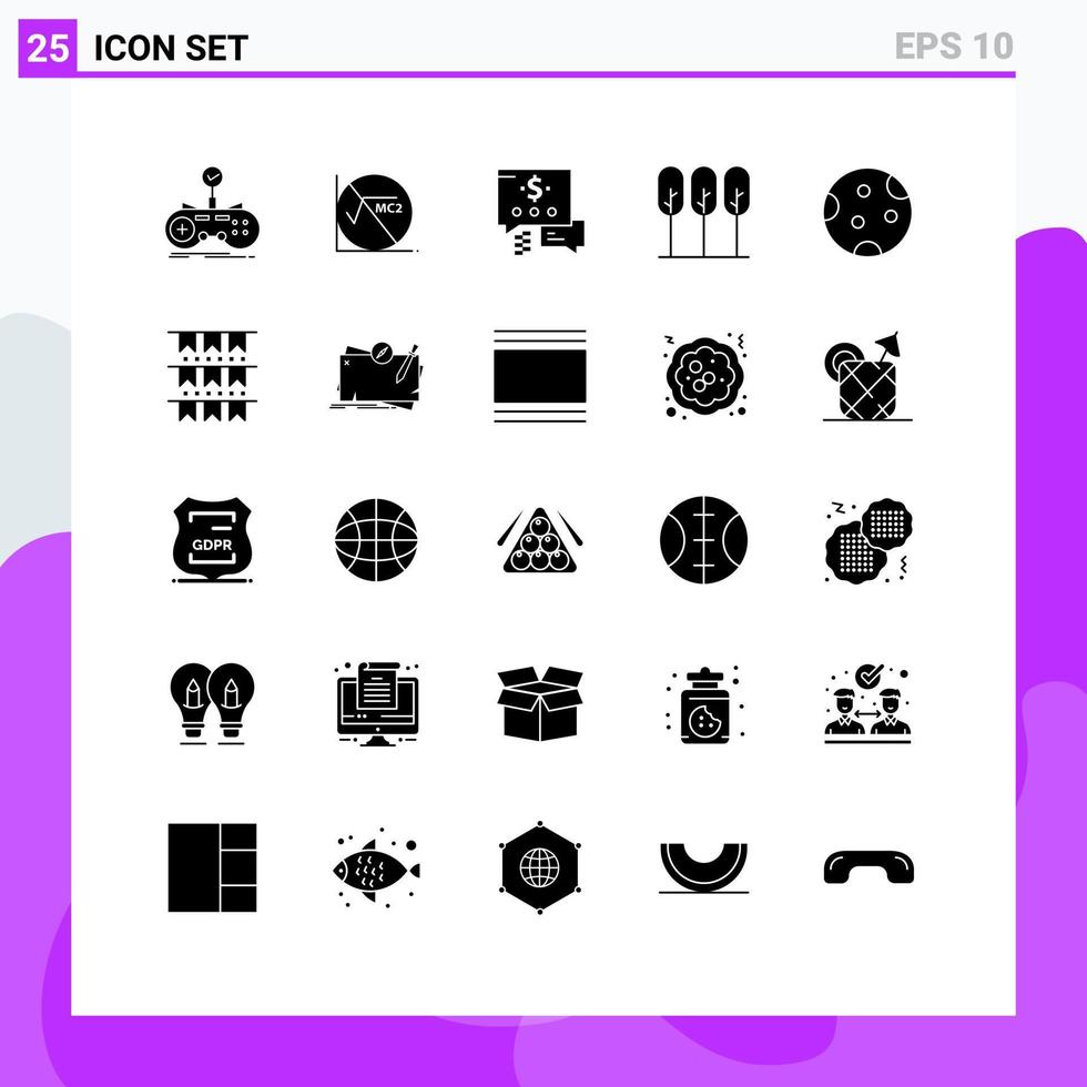 Modern Set of 25 Solid Glyphs Pictograph of moon trees education tree nature Editable Vector Design Elements