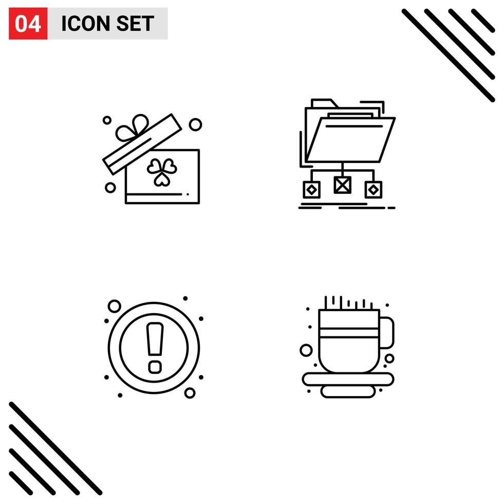 Mobile Interface Line Set of 4 Pictograms of gift interface backup folder user Editable Vector Design Elements