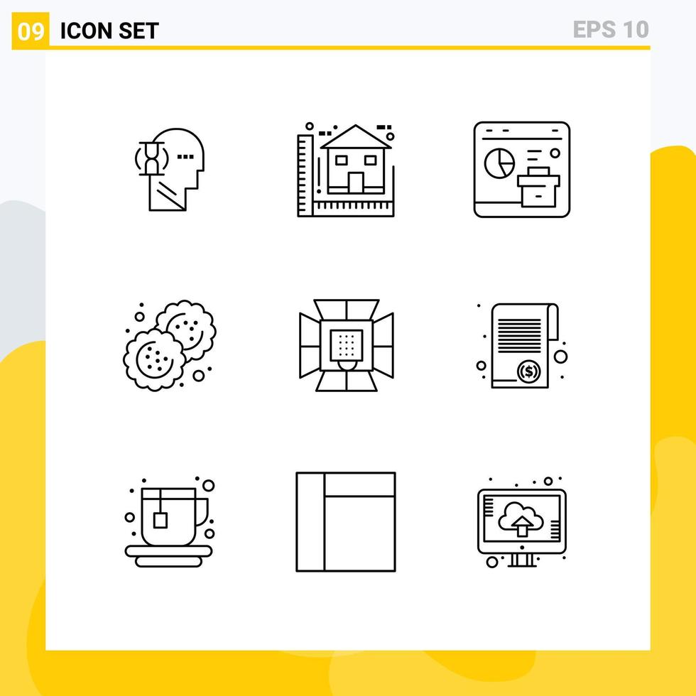 9 Universal Outline Signs Symbols of cutter biscuit house baking report Editable Vector Design Elements