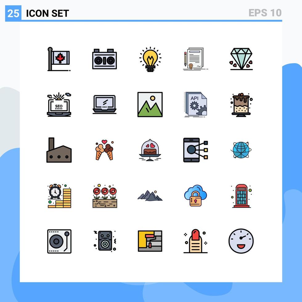 Universal Icon Symbols Group of 25 Modern Filled line Flat Colors of document contract photography certificate light Editable Vector Design Elements